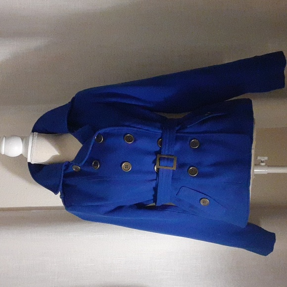 Royal Cobalt Blue Belted Short Trench Coat Wet Seal Large - Picture 1 of 5